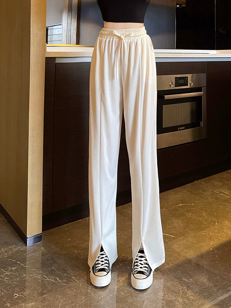 Cream Slit Hem Sweatpants