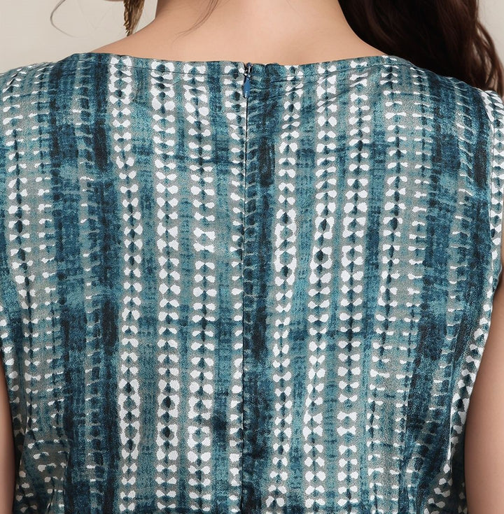 Teal Sleeveless V Neck Tie-Dye Jumpsuit