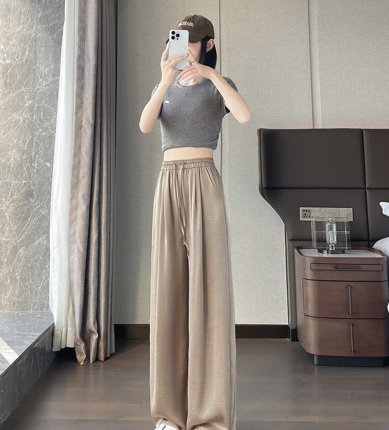 Khaki Wide Leg Drawstring Joggers