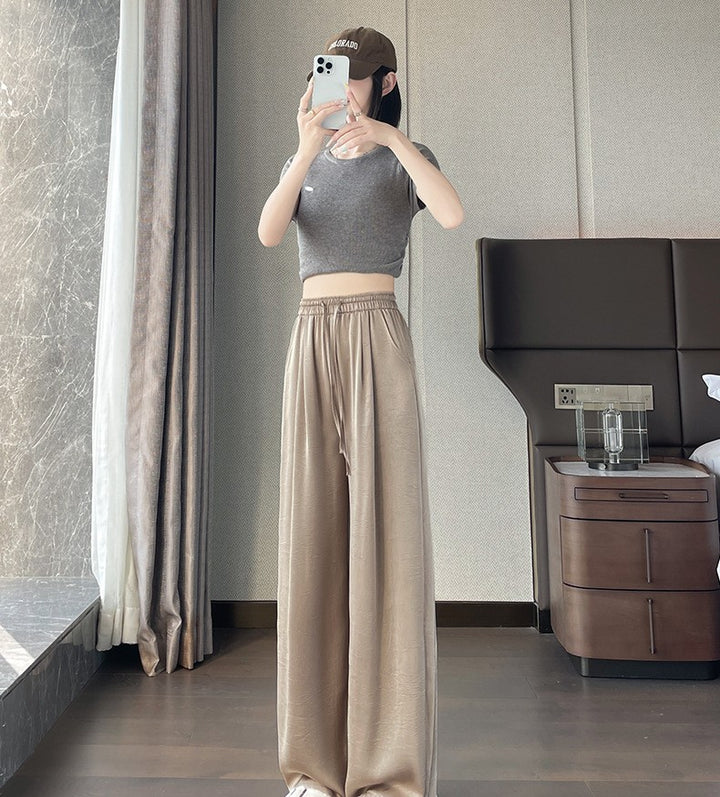 Khaki Wide Leg Drawstring Joggers
