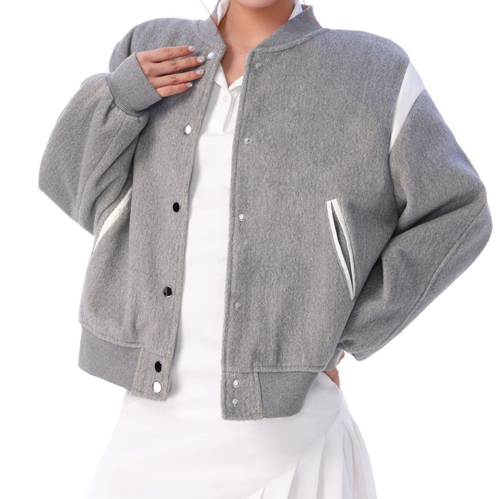 Grey Varsity Cut And Sew Jacket