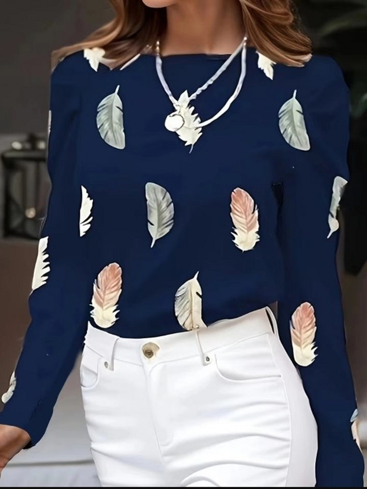 Navy Blue Printed Puff Sleeves Top
