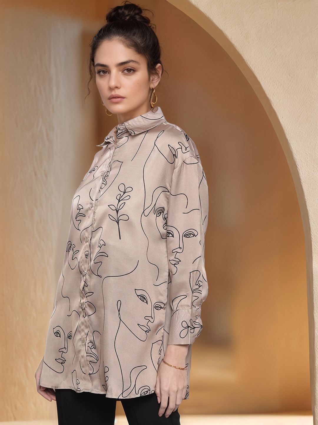 Champagne Full Sleeve Printed Shirt