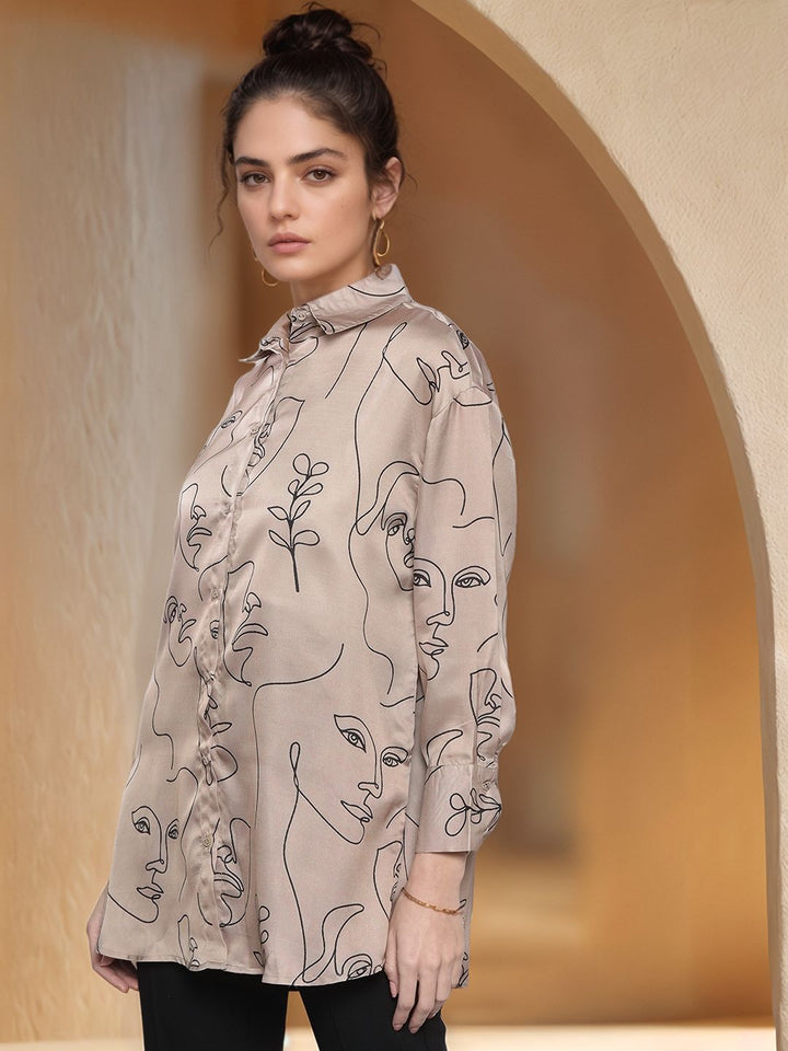 Champagne Full Sleeve Printed Shirt