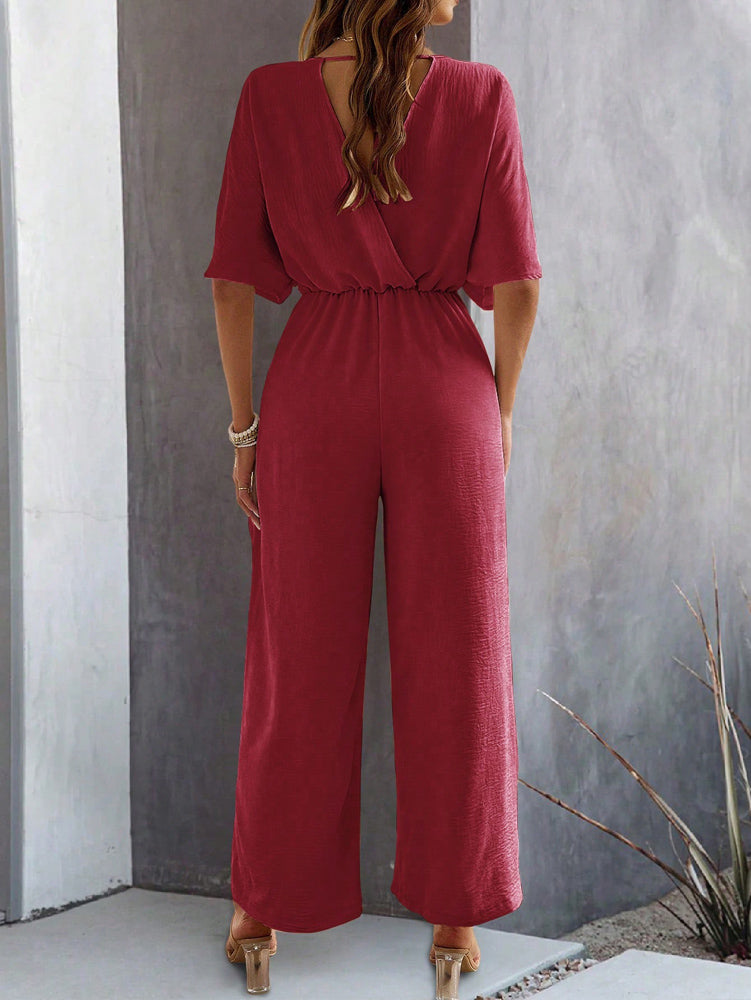 Wine Jumpsuit With Kimono Sleeve