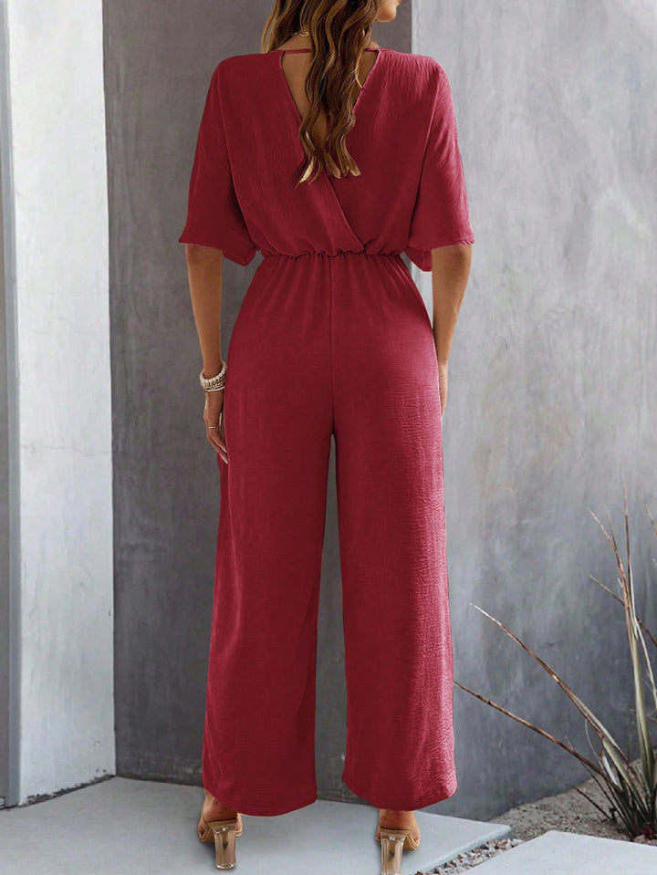 Wine Jumpsuit With Kimono Sleeve
