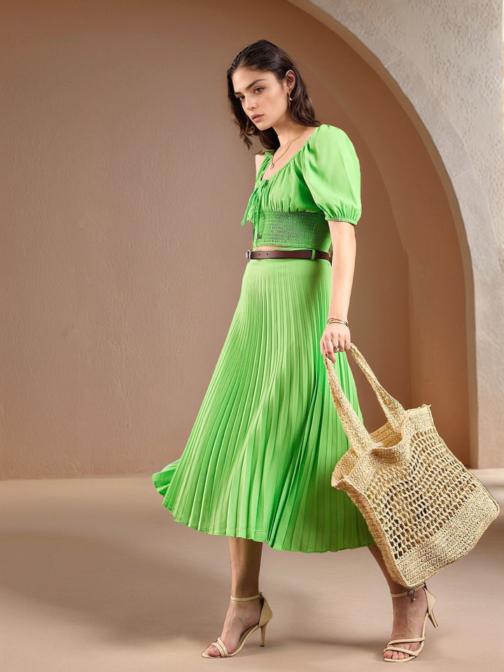 Green High Waist Flared Skirt