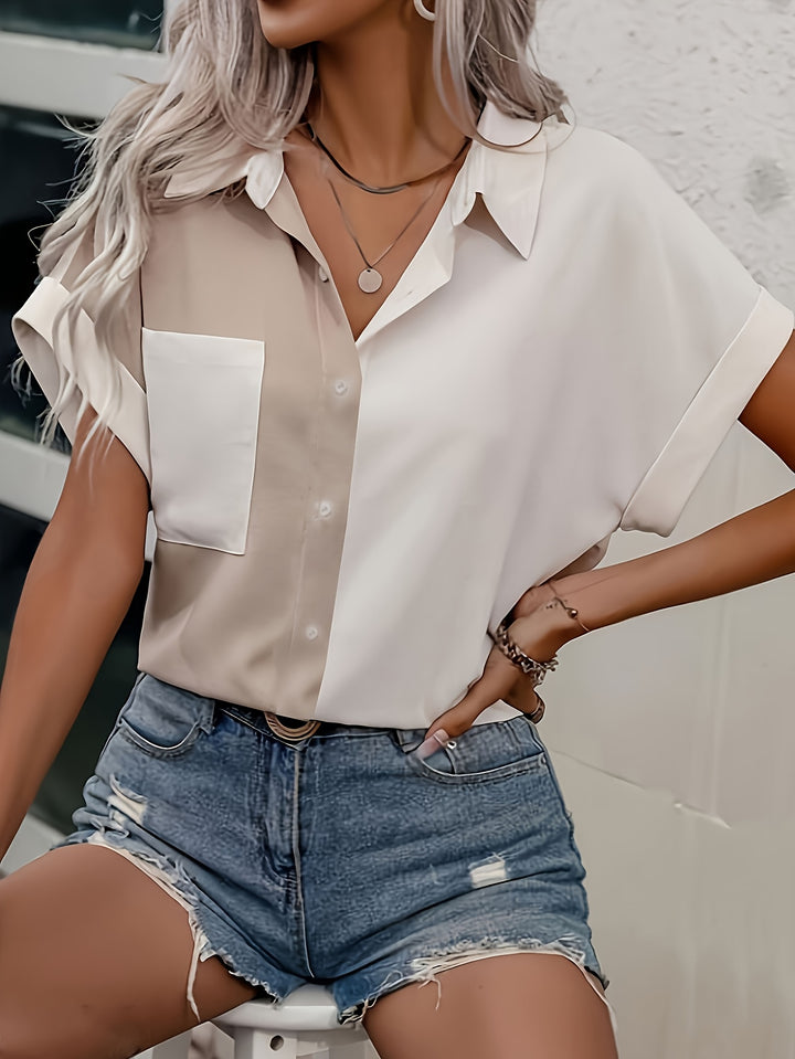 Off White Contrast Half Sleeved Shirt