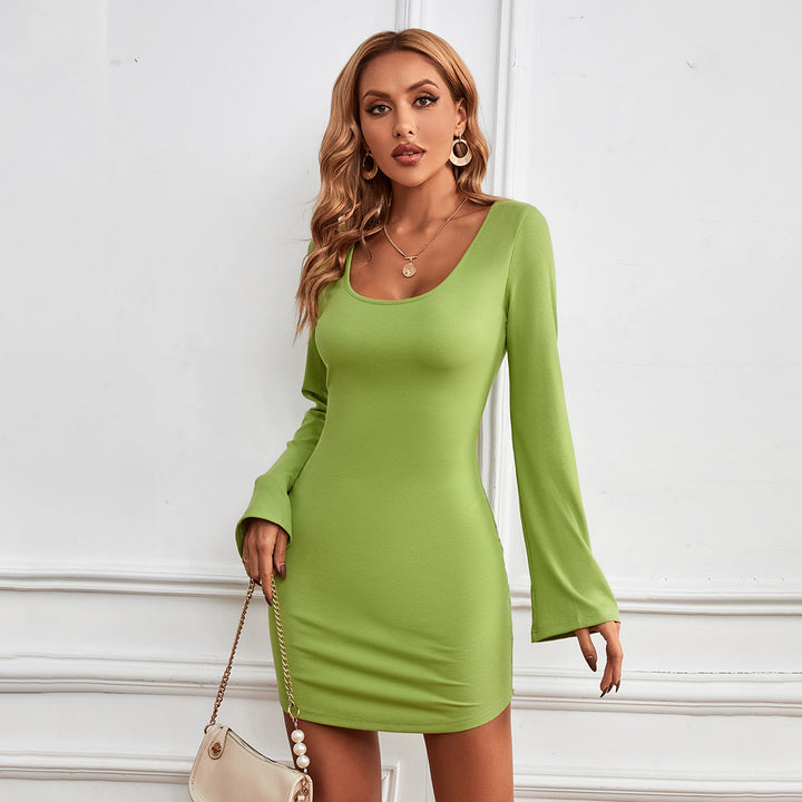 Green Bell Sleeve Back Tie-Up Dress