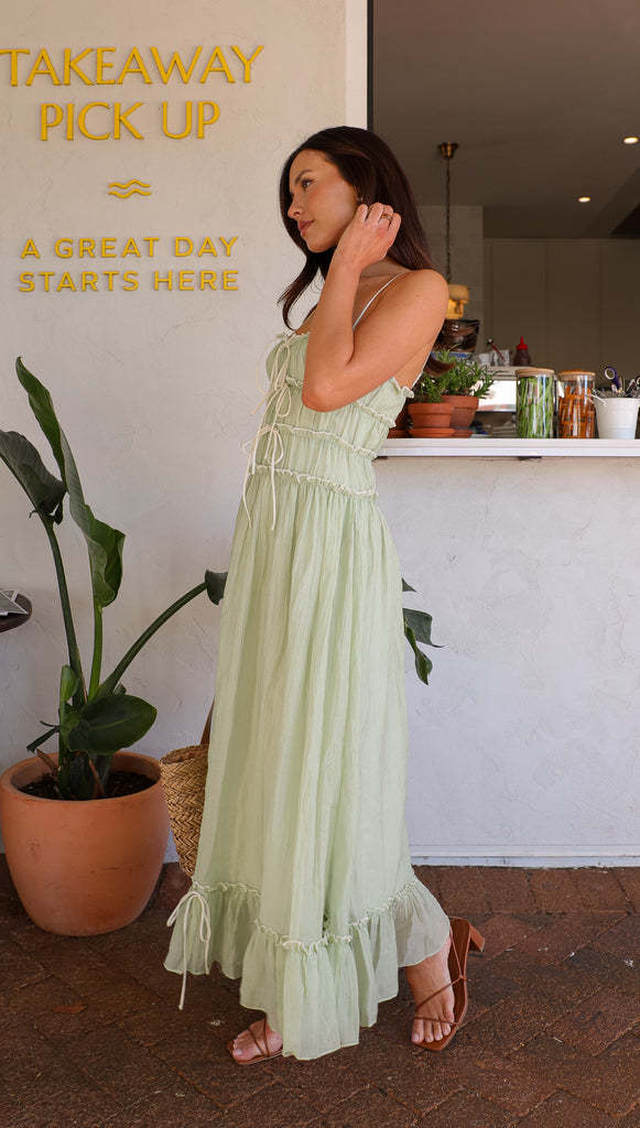 Green Strappy Sheer Midi Dress