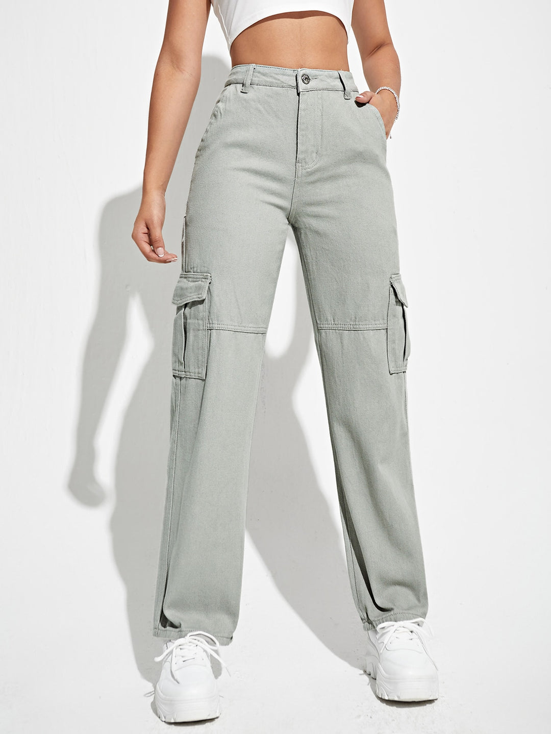 Grey Cargo Pocket Detailed Jeans