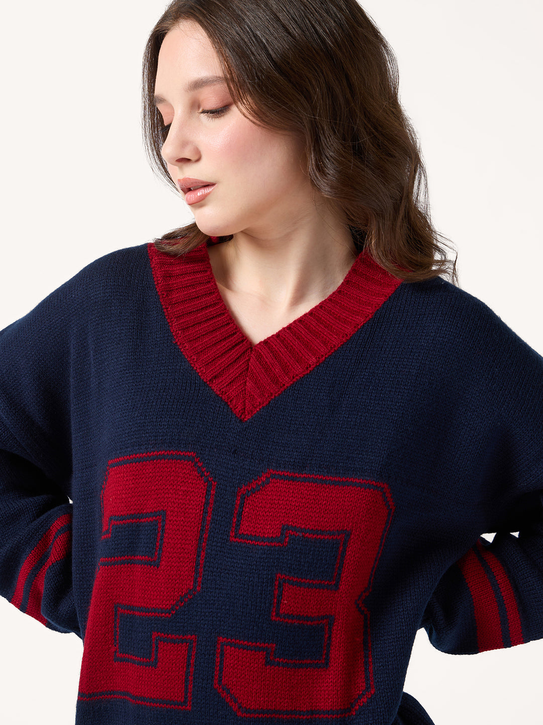 Navy Blue Varsity Graphic Sweater