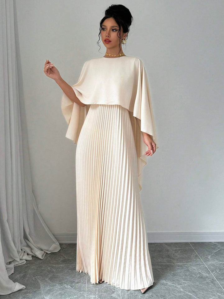 Cream Crew Neck Coverup Pleated Dress