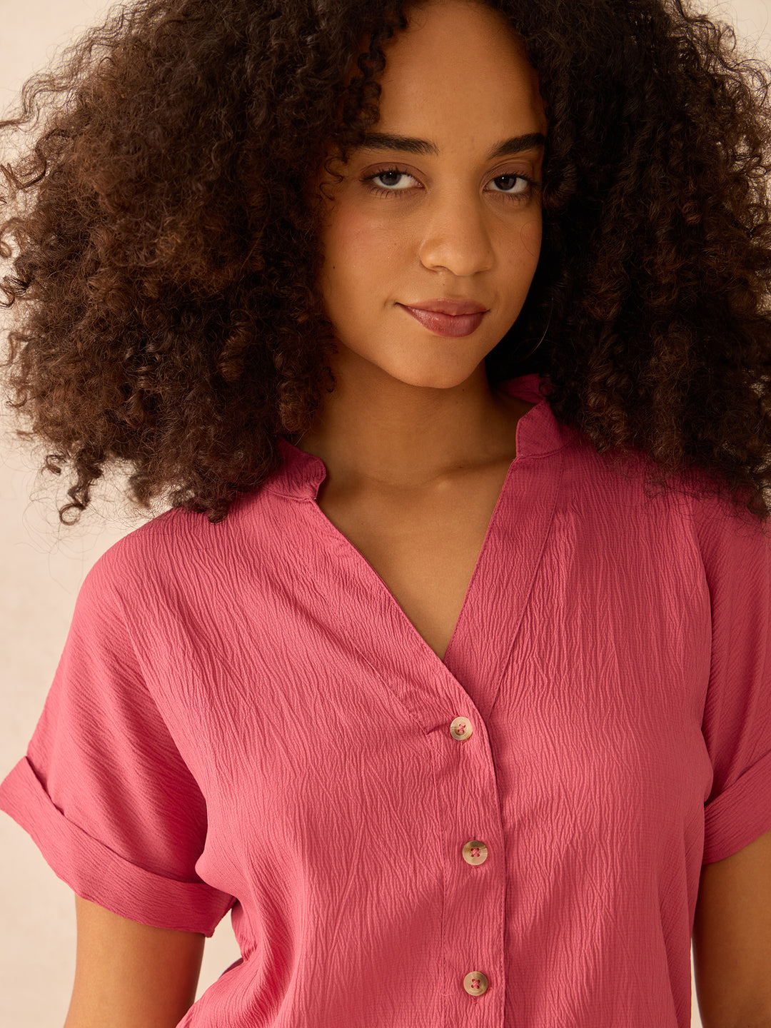 Pink Relaxed Fit Button Down Shirt