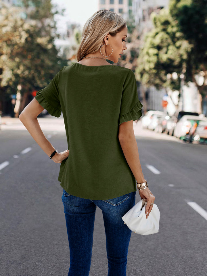 Green Overlap Flutter Sleeved Blouse