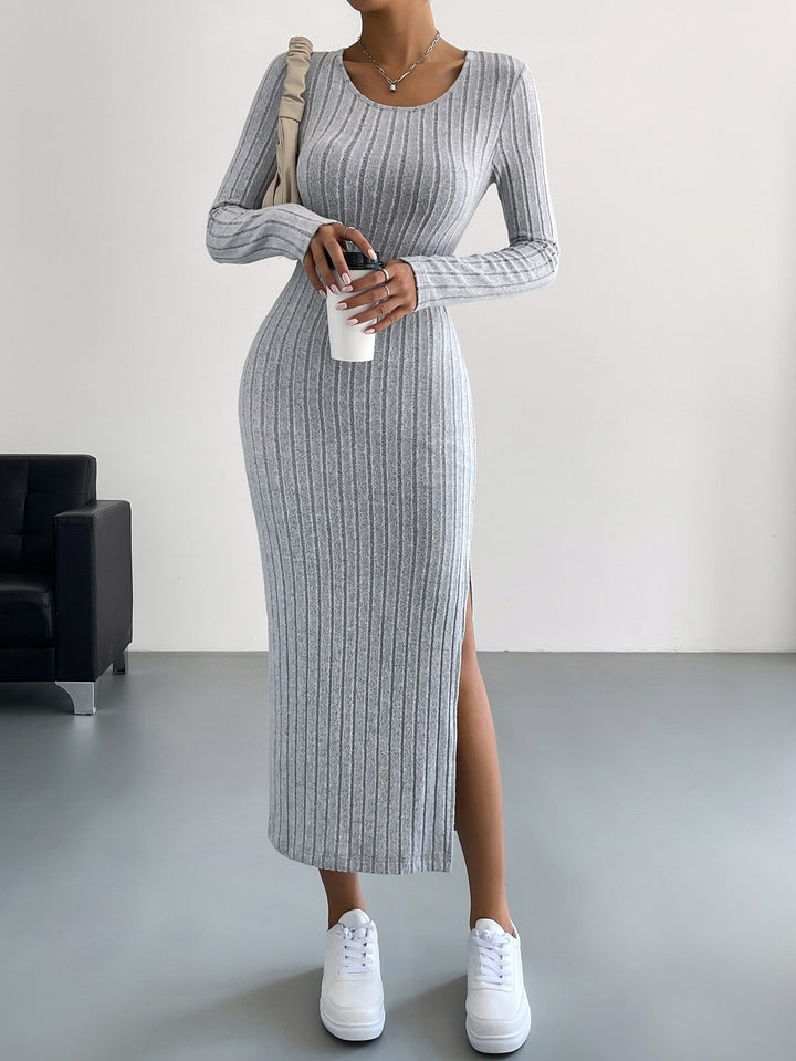 Grey Full Sleeved Bodycon Maxi Dress