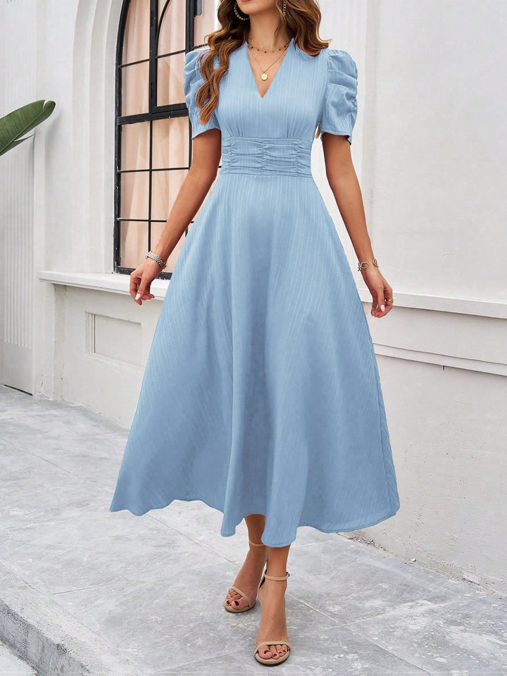 Blue Fit And Flare Midi Dress