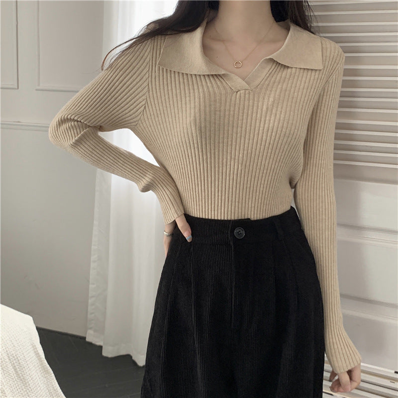 Beige Collared Knit Top