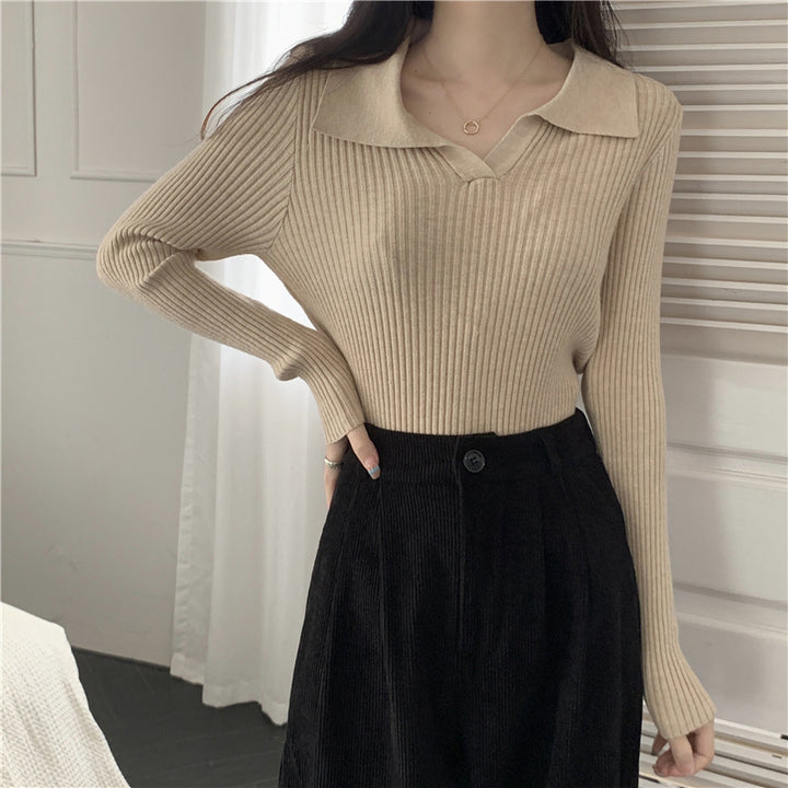 Beige Collared Knit Top