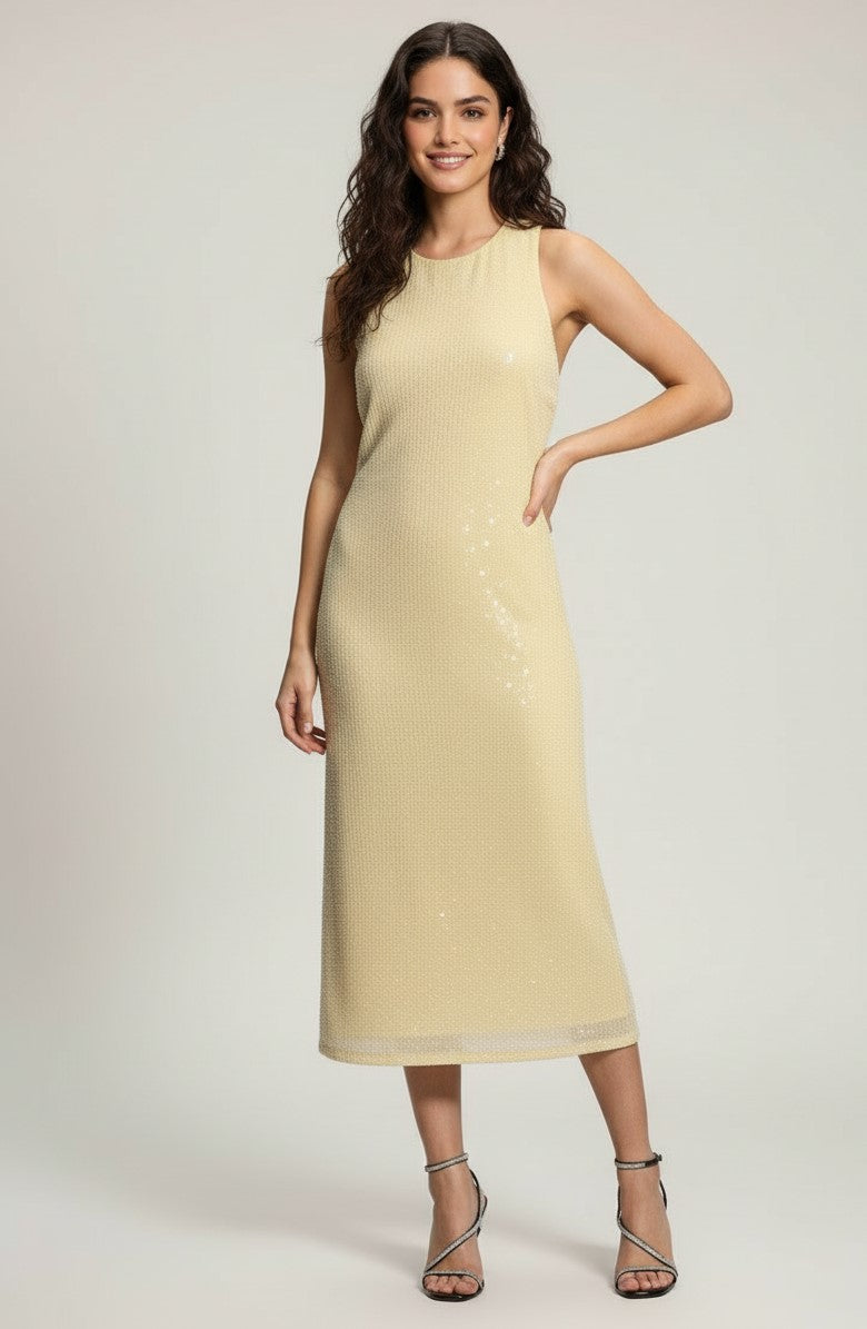 Yellow Halter Neck Sequin Dress
