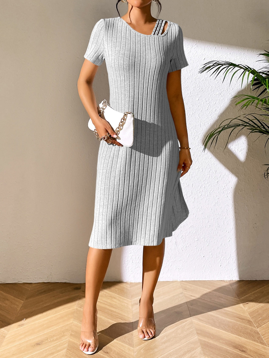 Grey Aline Ribbed Midi Dress