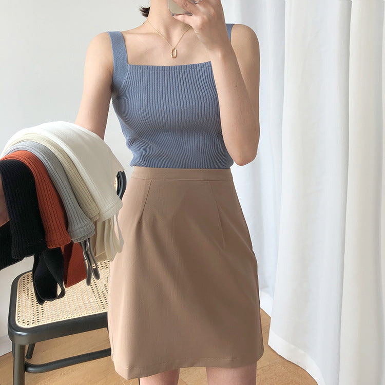 Blue Square Neck Tank Top