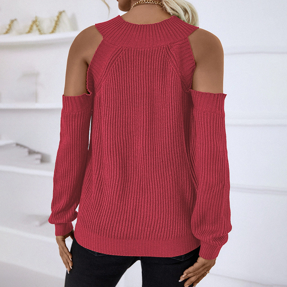 Red Cold Shoulder Turtle Neck Top