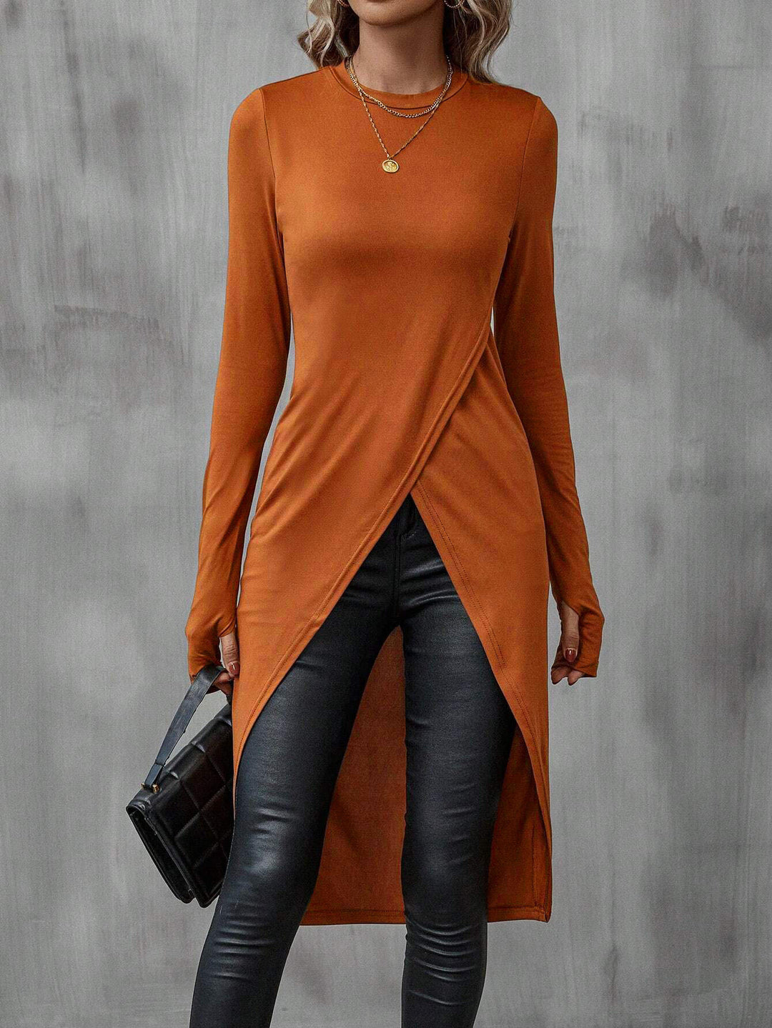 Rust Criss Cross Hem Longline Top