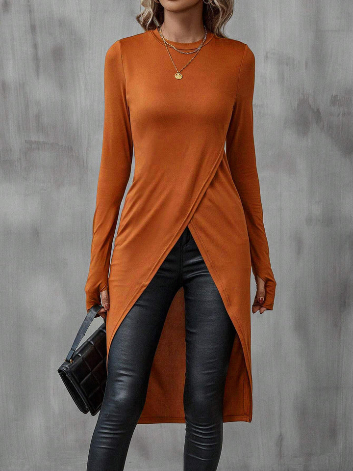 Rust Criss Cross Hem Longline Top