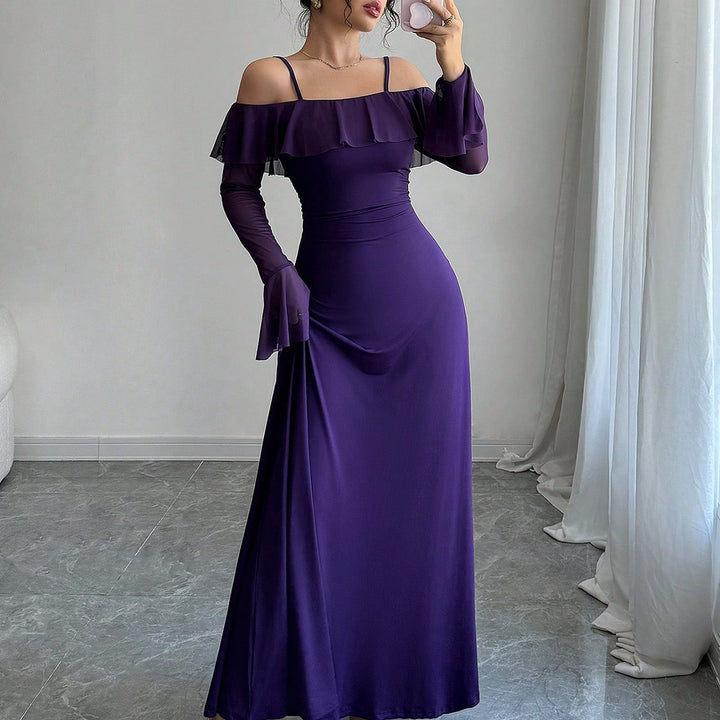 Purple Ruffle Detail Off Shoulder Dress