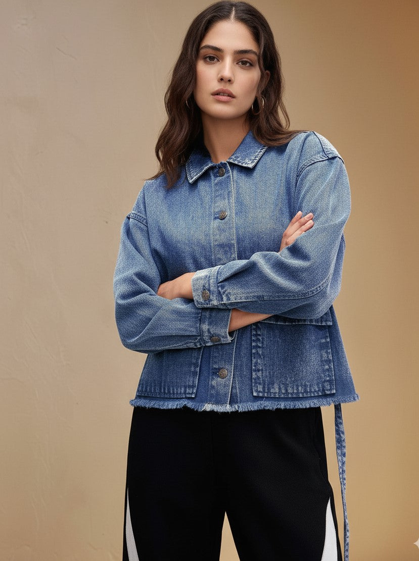 Blue Full Sleeve Collared Double Pocket Jackets