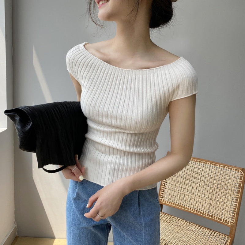 Off White Broad Neck Cap Sleeve Top