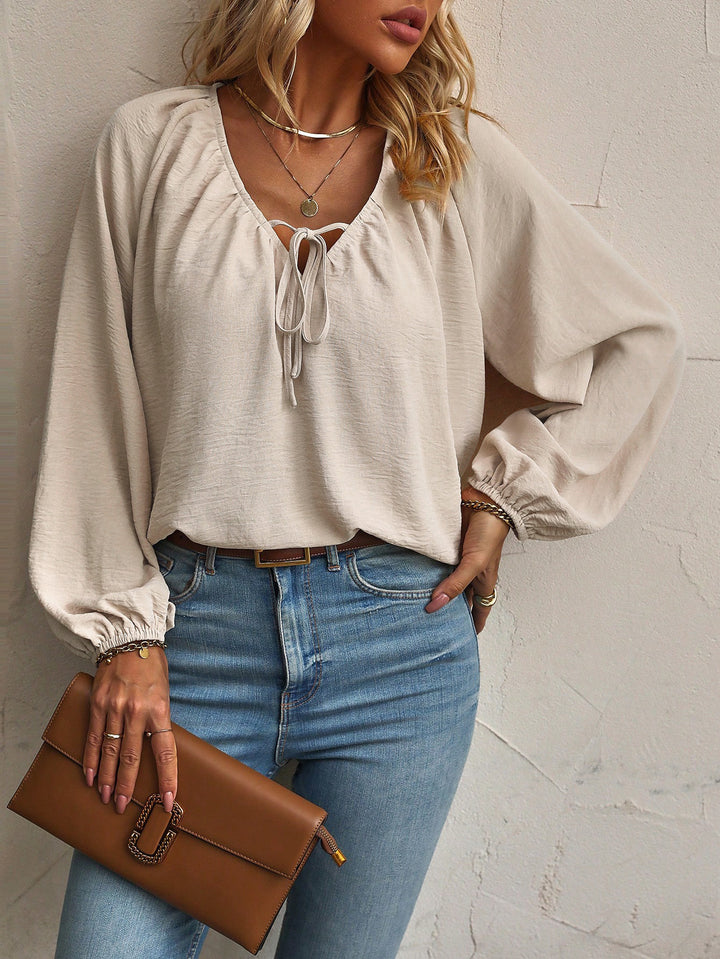 Khaki Tie Up Blouson Top