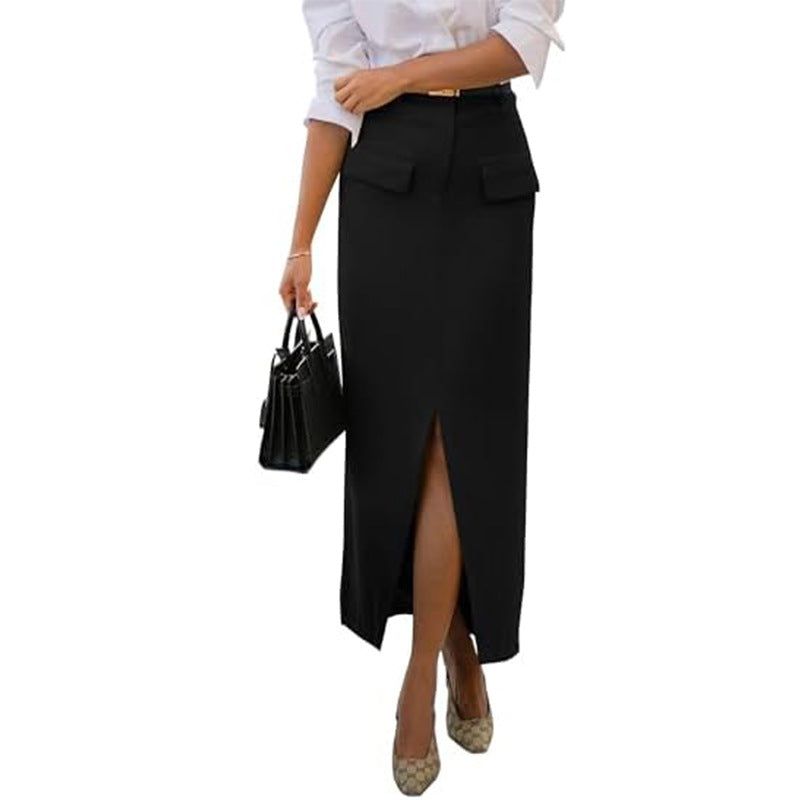 Black Pencil Fit Skirt With Cargo Pockets
