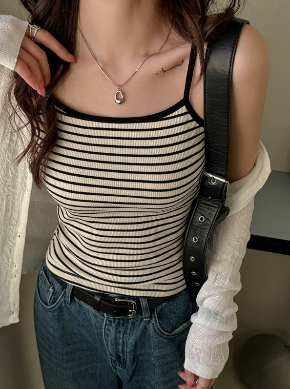 White Contrast Trim Stripe Camisole