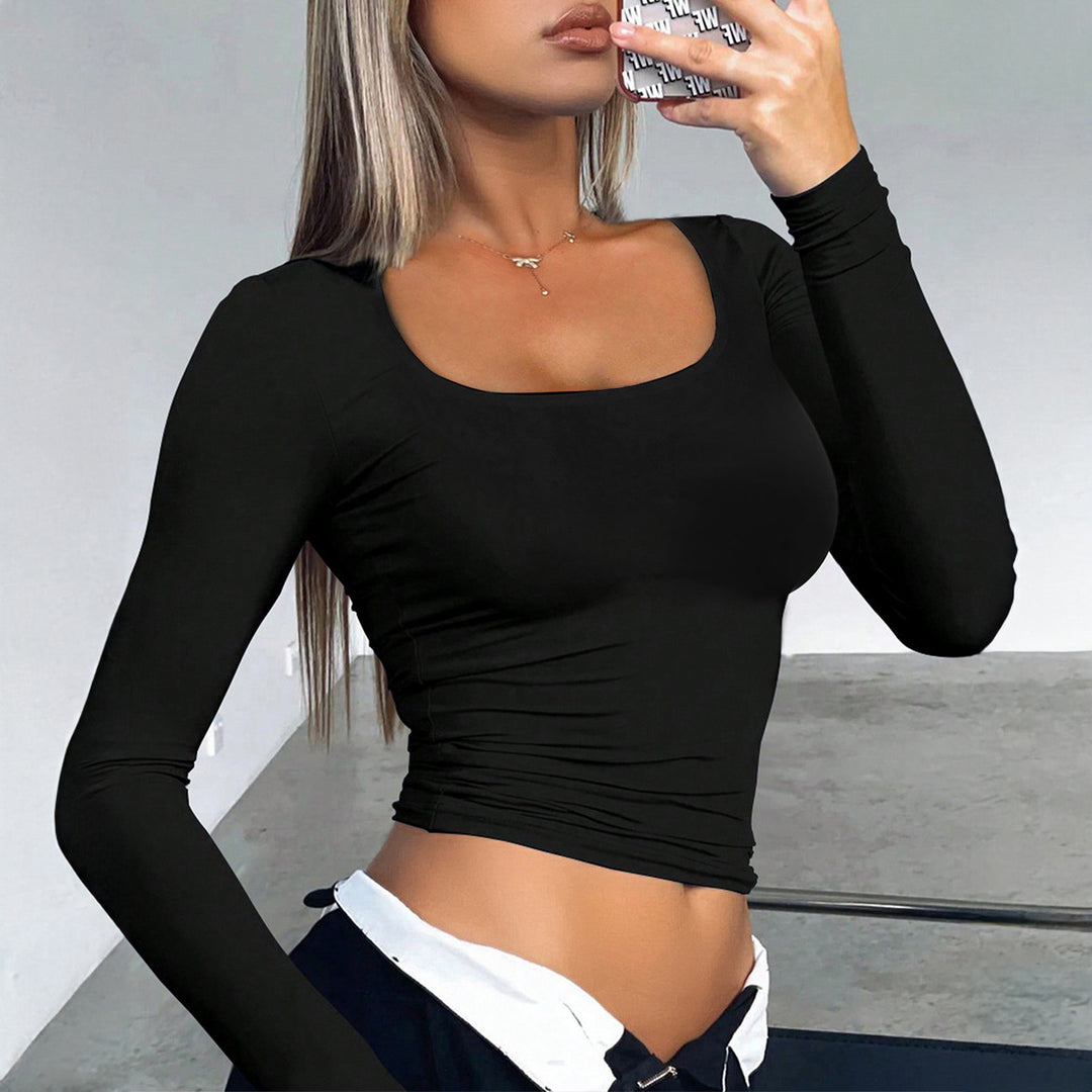 Black Basic Scoop Neck Fitted Top