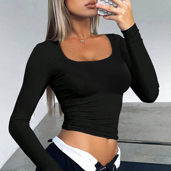 Black Basic Scoop Neck Fitted Top