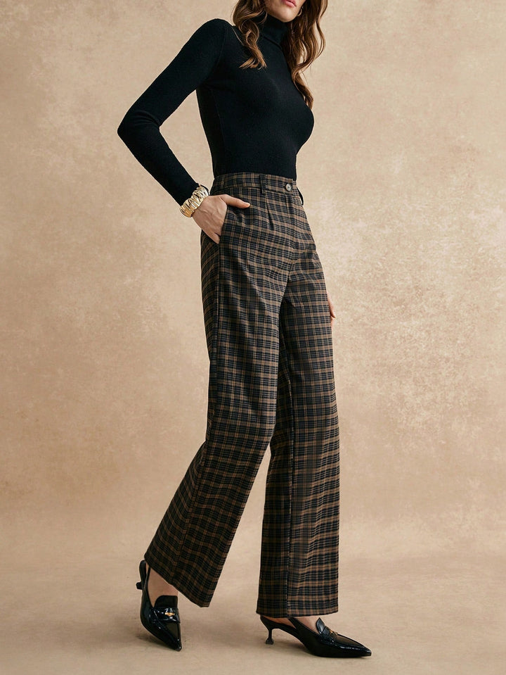 Grey High Waist Checkered Pant