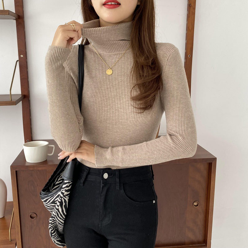 Beige High Neck Flat Knit Top