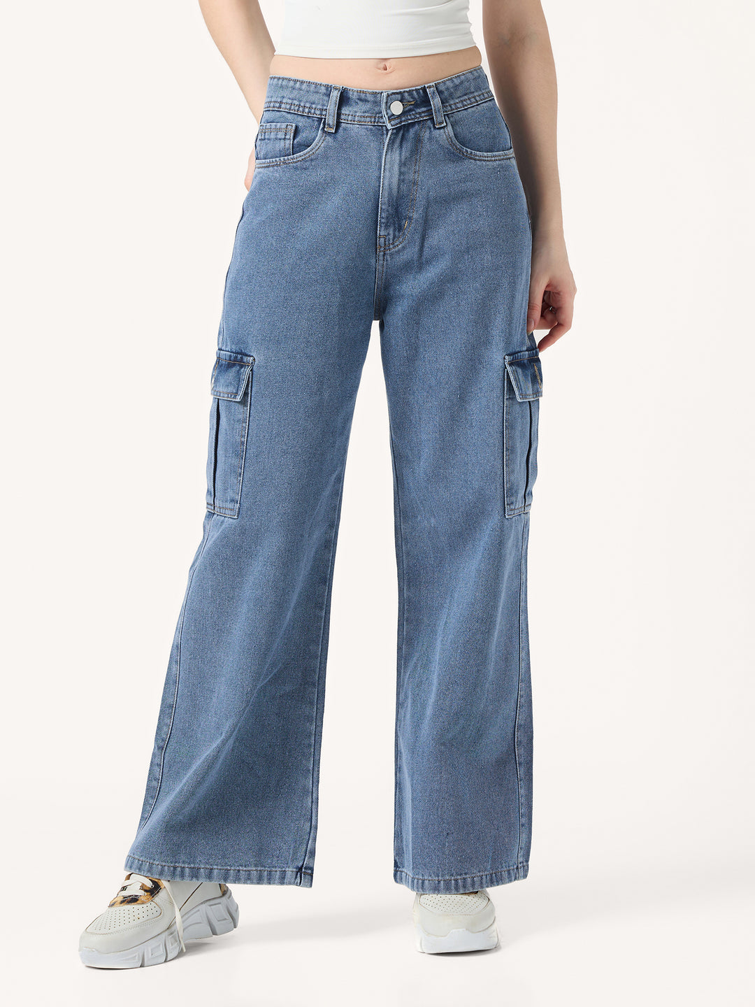 Light Blue Cargo Style Straight Fit Jeans