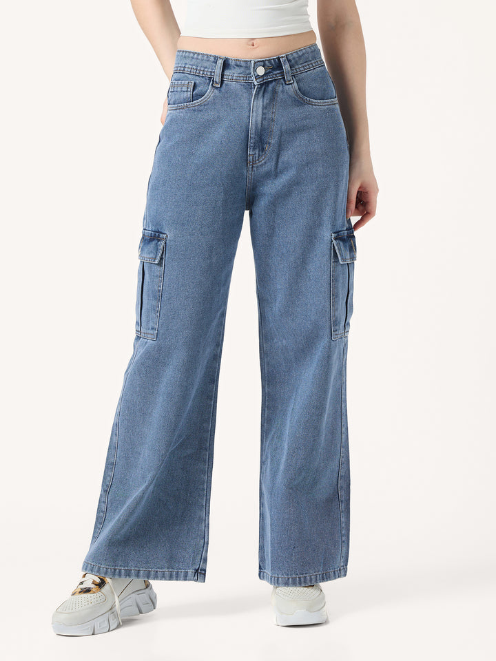 Light Blue Cargo Style Straight Fit Jeans