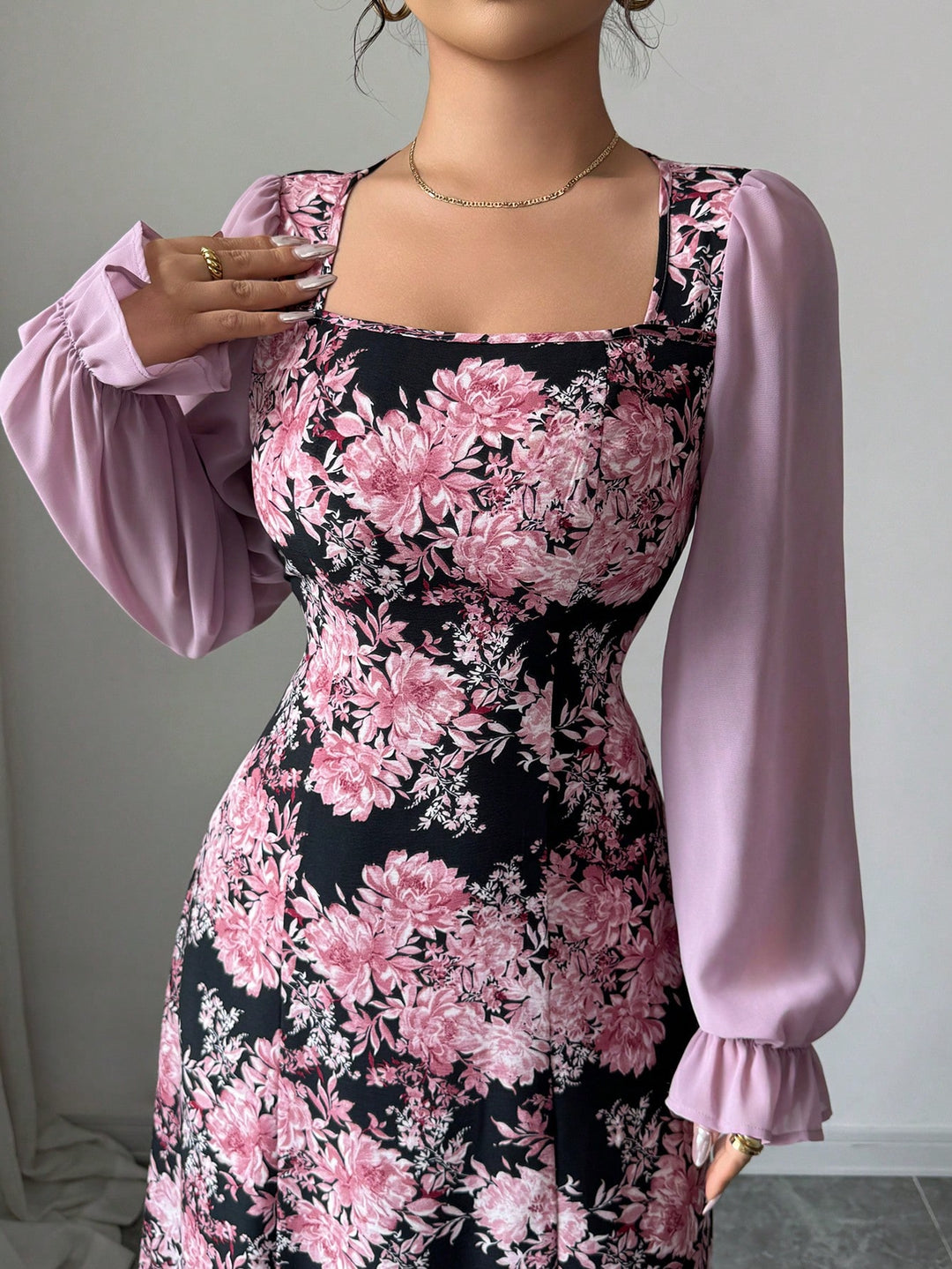 Pink Floral Print Maxi Dress