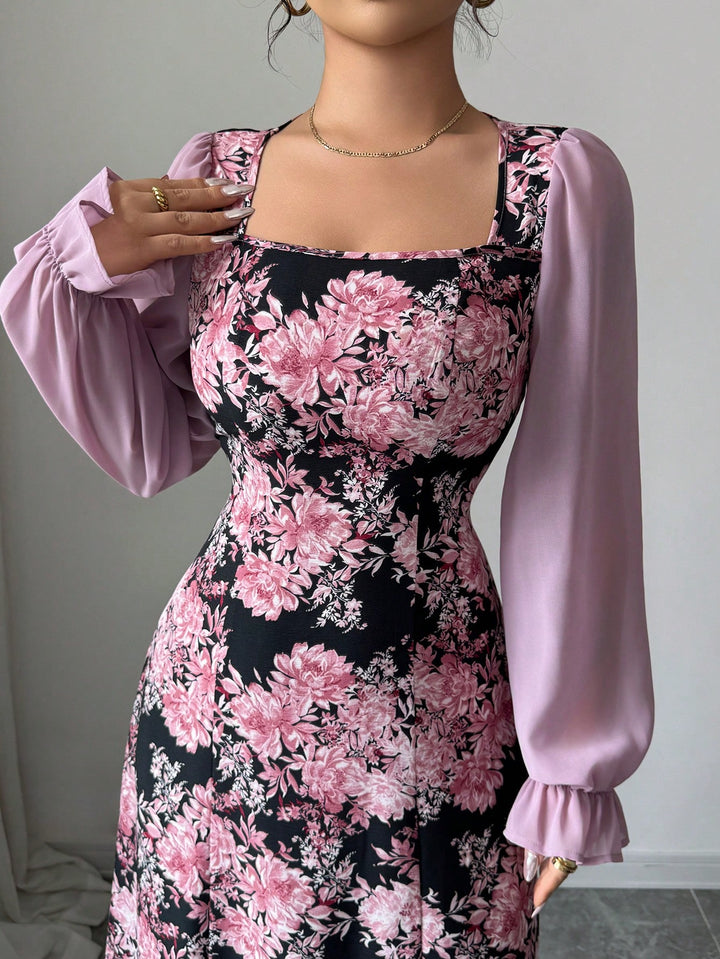 Pink Floral Print Maxi Dress