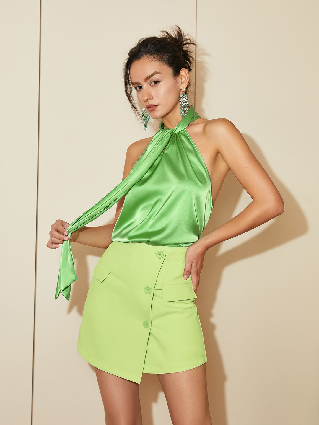 Green Buttoned Mini Skirt