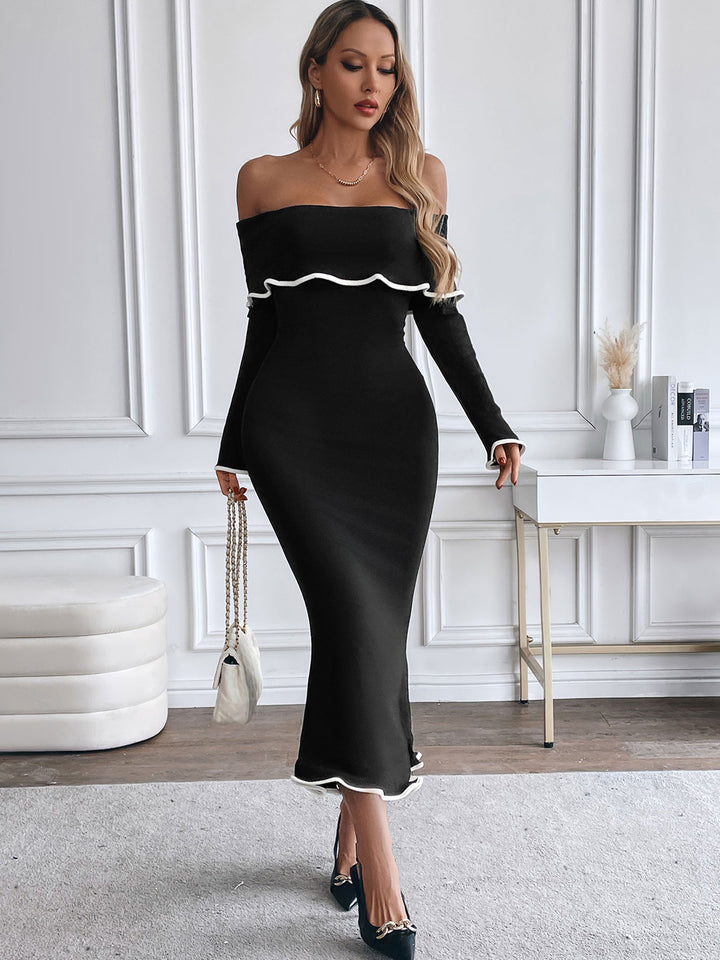 Black Off-Shoulder Dress With Contrast Binding