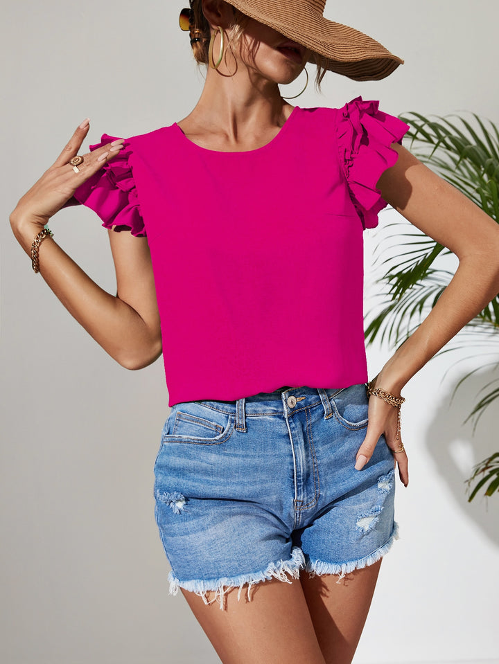 Pink Ruffle Sleeves Textured Fabric Top