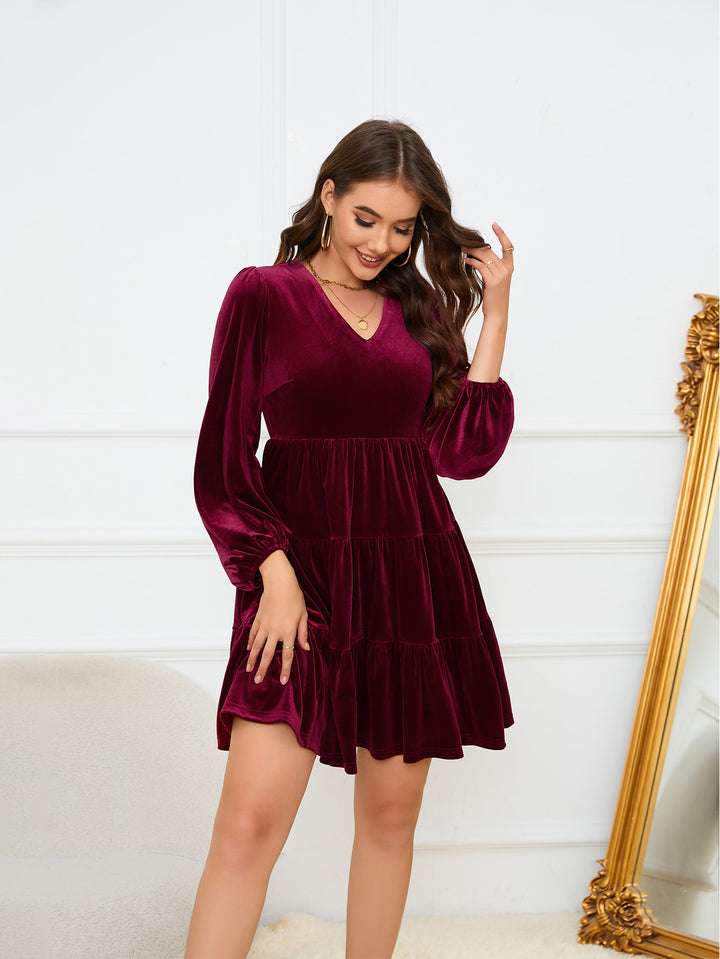 Wine Plunge Neckline Skater Dress