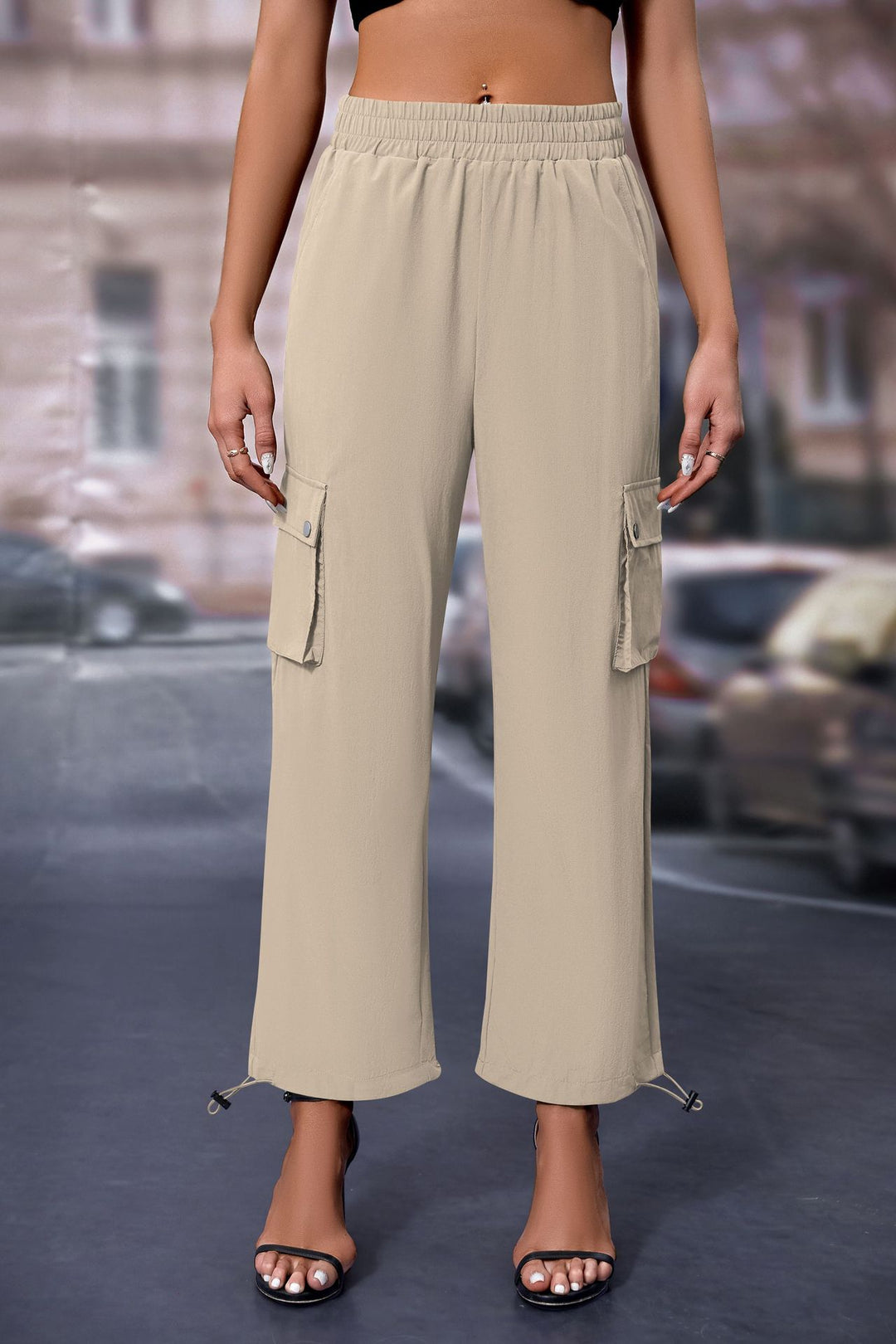 Cream Elasticated Parachute Cargo Sweatpants