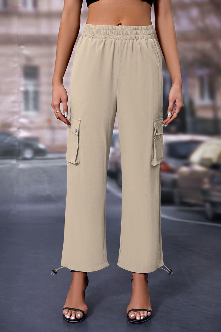 Cream Elasticated Parachute Cargo Sweatpants