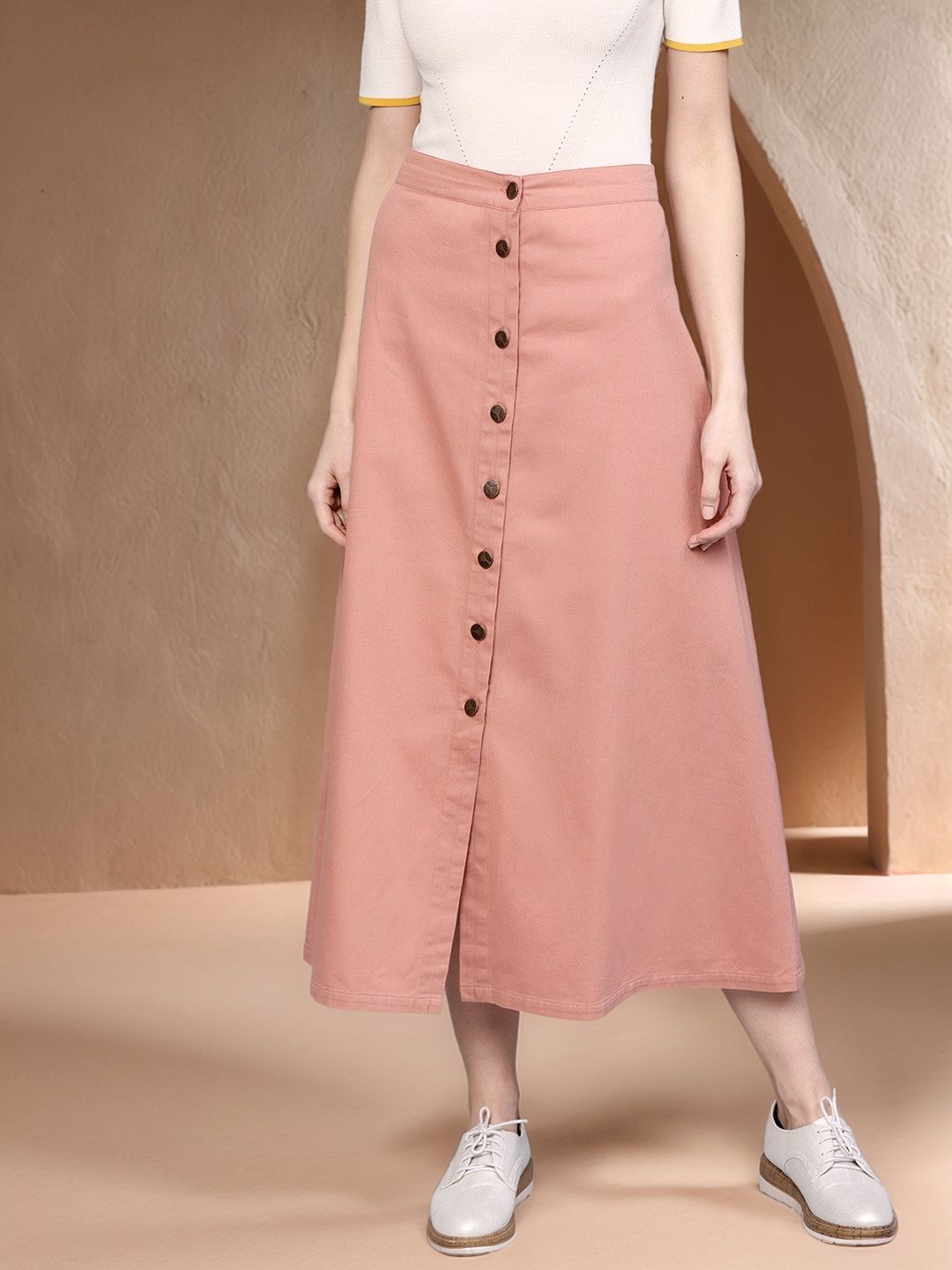 Pink High Waist Front Buttoned Skirt